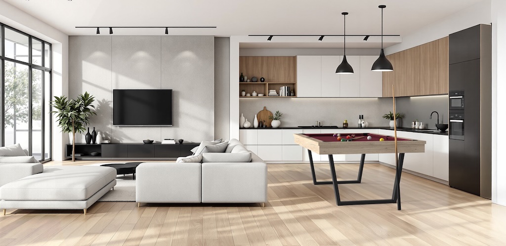 billard URBAN dans un salon cuisine de studio